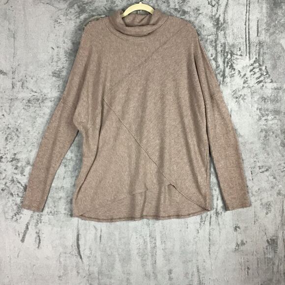 H by Bordeaux Women’s Tan Ribbed Mock Neck Hi-Low Hem Sweater Size XL NWT - Picture 9 of 16